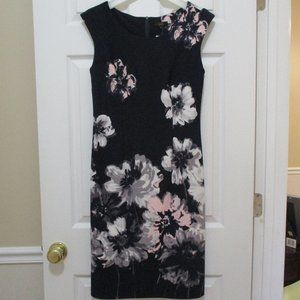 Stretch Knit Sheath Dress sz 6 Almost Navy Blue with Pastel Floral NWT
